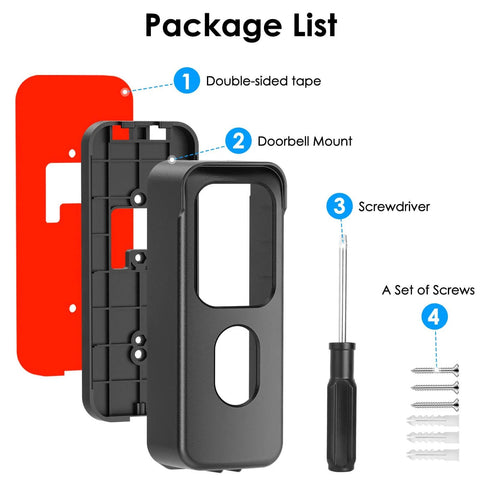 Package contents for No Drill Doorbell Camera Mount For Blink Video Doorbell Second Generation With Adhesive Tape Mounting Bracket