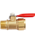 Heavy duty brass mini ball valve set with red handle, 3/8 NPT male to female fittings, ideal for tank drain and line control applications.