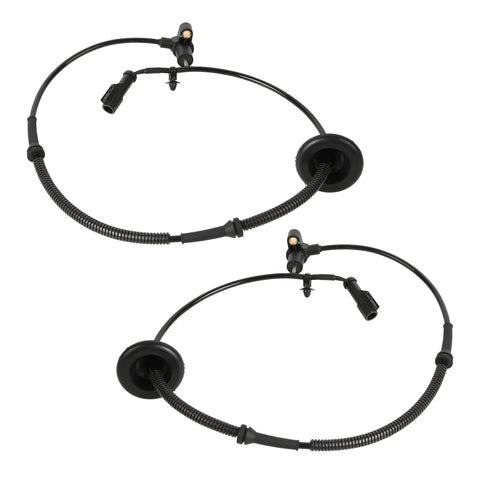 Two black ABS wheel speed sensors with wiring for rear left and right on Ford Mustang 1999-2004.