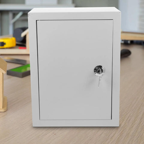Front view of Outdoor Aluminum Junction Box 300x400x160mm with key lock for weatherproof electrical control and breaker use.