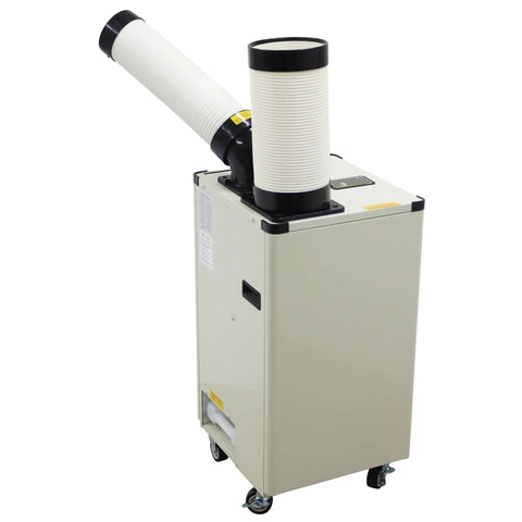 Built Tough 9180 BTU Industrial Spot Cooler And Portable Air Conditioner With High Airflow Single Outlet, mobile unit with exhaust hose.