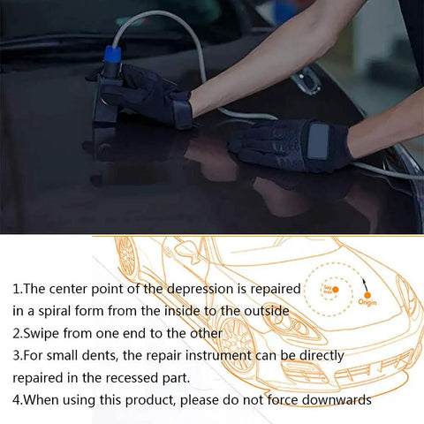 Paintless Dent Repair Kit For Auto Body And Car Dents Induction Heater Hotbox Tool in use on car hood, close-up
