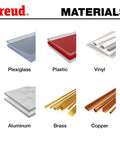 Blocks of Plexiglass, Plastic, Vinyl, Aluminum, Brass, and Copper materials, suitable for Pro Grade 300mm 96T Carbide Tipped Blade use.