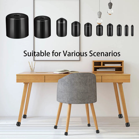 320 Pieces Black Rubber End Caps Set With Round Vinyl Caps For Bolt And Screw Protection In Ten Sizes shown on furniture legs