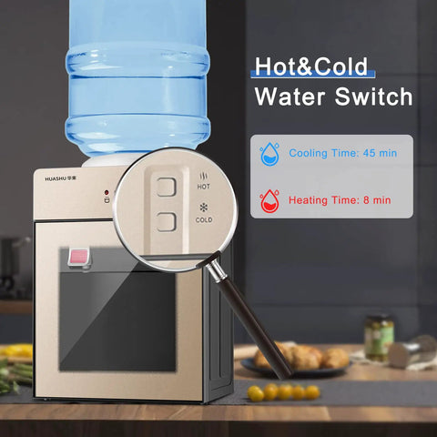 Close-up of hot and cold switch on 3 In 1 Water Dispenser With Ice Cold Hot And Room Temp Water Mini Desktop Water Cooler