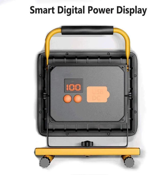 Smart digital power display of Spot Lighting 500W 130 LEDs Floodlight Tripod Stand Portable Rechargea, showing power level.