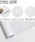 Detail view of Glossy Glitter White Peel And Stick Contact Paper For Countertops Cabinets Backsplash And Tables Waterproof Vinyl Roll