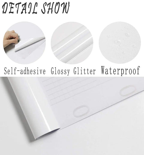 Detail view of Glossy Glitter White Peel And Stick Contact Paper For Countertops Cabinets Backsplash And Tables Waterproof Vinyl Roll
