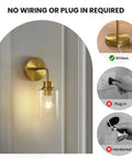 Battery Operated Wall Sconce Set Of Two With Remote Dimmable Wireless Cordless Gold Wall Lights 3000K Warm White Modern Lamps