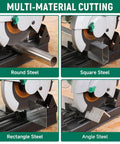 7-Inch Metal Cutting Chop Saw With 1500W Copper Motor cutting round, square, rectangle, and angle steel.