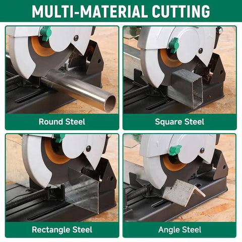 7-Inch Metal Cutting Chop Saw With 1500W Copper Motor cutting round, square, rectangle, and angle steel.