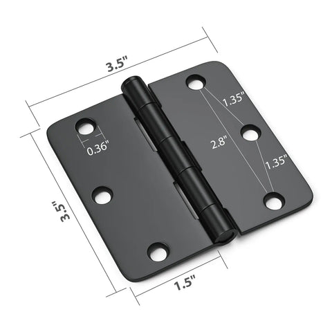 Six Pack Matte Black Interior Door Hinges Three Point Five Inch By Three Point Five Inch With One Quarter Inch Radius Corners Includes Screws For Doors Cabinets Shutters Vents And More