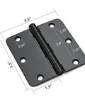 24 Pack Matte Black Door Hinges 3.5 Inch By 3.5 Inch Interior Door Hinges With One Quarter Inch Radius Corners And Screws Included, dimensions