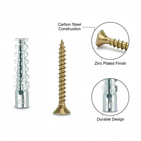 100 Piece Heavy Duty M5 Drywall Anchor And Screw Set With Carbon Steel Zinc Plated Wall Anchors for Hollow Walls