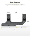 Dimensions diagram of Cantilever 1 Inch Offset Dual Ring Scope Mount For Picatinny Rails One Piece Aluminum Unibody Construction