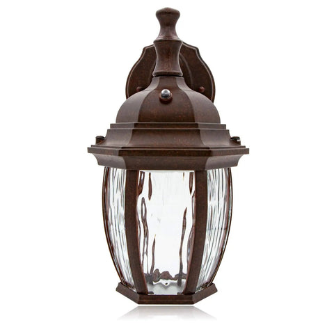 Outdoor Wall Light Sconce With Dusk To Dawn Sensor, 580 Lumens Of Warm 3000K Glow, Clear Water Glass, Aged Bronze Aluminum Base