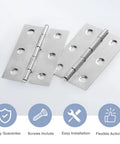 Heavy Duty Stainless Steel Butt Hinges For Interior And Exterior Doors polished silver kit with mounting screws, showing hinge design and functions.