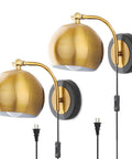 Gold Plug In Wall Sconces Set Of 2 Industrial Vintage Boho Adjustable Lighting Fixtures With E26 Sockets shown with included cords