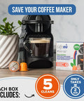 Nespresso Compatible Cleaning Pods, Five Cleaner Capsules To Boost Coffee Flavor, For OriginalLine Machines, box and pod