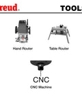 Image showing hand router, table router, and CNC machine used with 1/2 Inch Down Spiral Router Bit with 1/2 Inch Shank for chip-free surfaces.