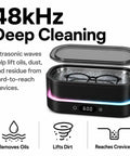 Heavy Duty Ultrasonic Cleaner Harnesses 48Khz Sonics To Slash Through Gunk On Jewelry Glasses Retainers Dentures And Watches While Providing A Quiet Digital Timer And Vibrant Led Ambient Lighting For Smooth Cleanup with glasses in water.
