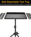 Rollin Tool Tray Cart For Mobile Work Table With 2 Tool Holders, Height Adjustable Metal Tray with detachable side trays