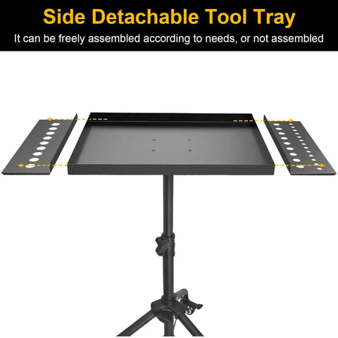 Rollin Tool Tray Cart For Mobile Work Table With 2 Tool Holders, Height Adjustable Metal Tray with detachable side trays