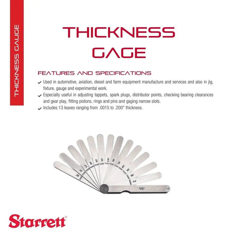 Tempered Steel Thickness Gauge With 13 Straight Leaves For Carpenters And DIY Home Improvement, 1/2 X 4 1/2 Inch Blade