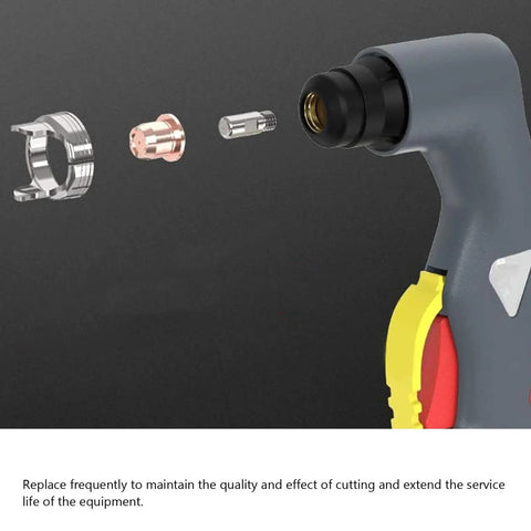 Exploded view of IPT40 Tip Electrode Kit For YesWelder CUT 55DS Pro And 65DS Plasma Cutters showing nozzle and electrode components.