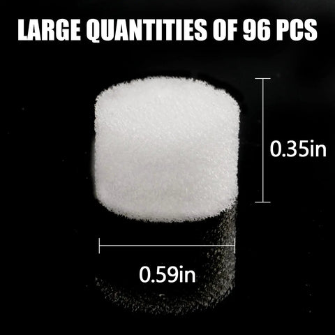 Close-up of a round white sponge filter with dimensions for 96 Pcs Nebulizer Filter Replacement Kit For Compressor Systems White Round Sponge Air Filters For Cool Mist Devices Odorless Non Toxic And Easy Fit Replacement Sponges For Home Humidifiers Air Purifiers And Daily Wellness