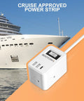 Flat Plug Power Strip With Six Foot Cord, Three Outlets And Three USB Ports Plus USB C, Travel Extension Cord for cruises