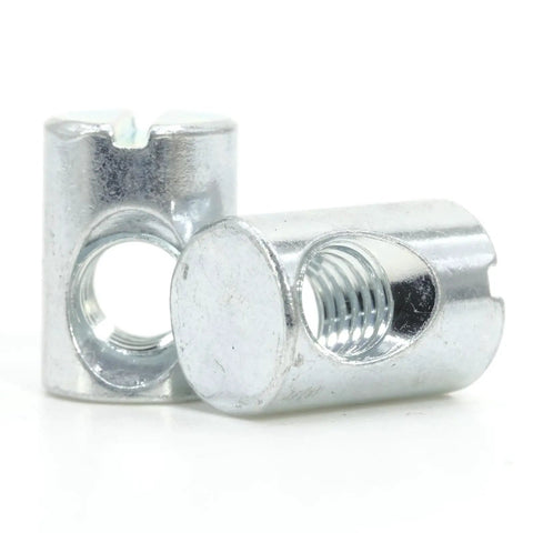 Top Tier Replacement Cross Dowel Barrel Nuts Compatible With Ikea Part 100514 For Crib And Bunk Bed Frames Real Deal Diy Furniture Assembly Fix Pack Of Eight, two silver M6 threaded nuts.
