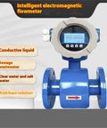 Top Shelf Digital Electromagnetic Flow Meter Offers Hella Accurate Measurement for Oil Liquid Acid Alkaline Sewage RV Water Heater Dn100 Industrial Heavy Duty Pro Build, blue flowmeter with digital display.