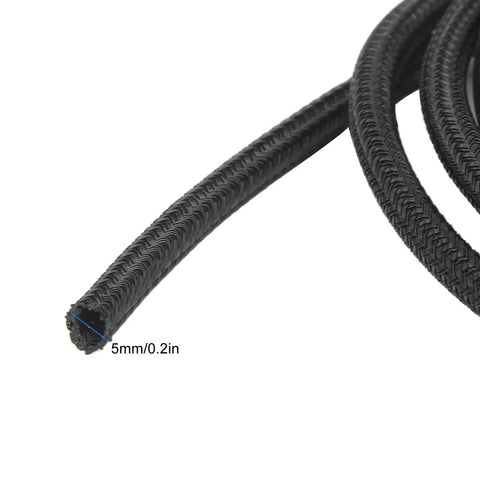 5mm black self wrapping wire loom and split cable sleeve suitable for high heat RV, boat, and auto projects.