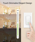 Smart Dimmer Switch That Plays Nice With Alexa And Google Home 2.4GHz WiFi Dimmable LED CFL Bulbs Neutral Wire Required Single Pole Not 3 Way No Hub Required 1 Pack, showing touch control and dimming range.