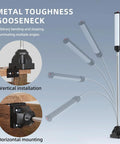 24W LED Work Light With Flexible Gooseneck And Screw Base, showcasing gooseneck flexibility and vertical and horizontal mounting options.