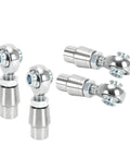 4 Pack Heat Treated Chromoly Rod Ends Kit With Precision Threads for custom mechanical linkages and machinery mods, showing detailed swivels.