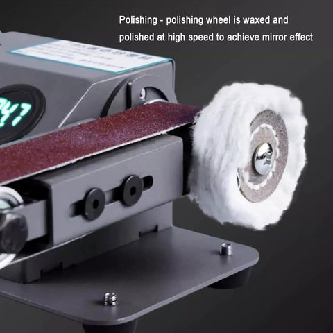 Tough As Nails 350W Wet And Dry Bench Sander with cotton polishing wheel for high-speed mirror finish on various materials.