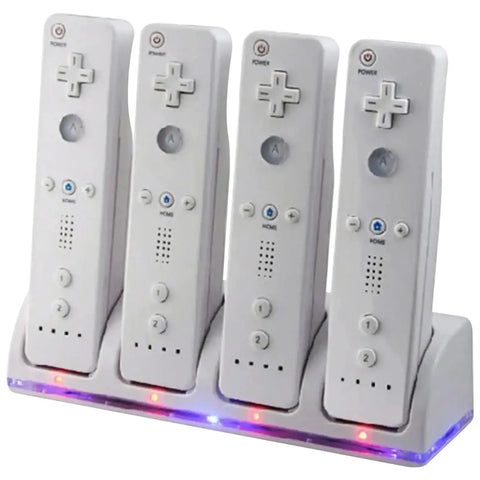 4 In 1 Battery Charging Station For Wii And Wii U Remotes With 4 Rechargeable Battery Packs And USB Cable No More Dead Batteries Fast Charge Easy Swap Keeps Your Game Time Rolling Controllers Not Included with LED indicators