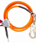 Half Inch Steel Core Flipline Kit For Tree Climbing Eight Foot Adjustable Lanyard Pro Grade Heavy Duty Arborist Rope With Steel Wire Core Secure Harness Lanyard Flipline For Climbing Trees, showing orange rope and metal clip.