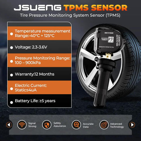 GM TPMS Sensor Replacement For Buick Enclave LaCrosse Lucerne Allure LeSabre And Cadillac Models Tire Pressure Monitoring System Sensor OE Part Numbers 13598772 13598771 13586335 15268606 15825475 10394110 20925924 25920615 20923680 25799331 black TPMS sensor on wheel