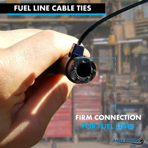 Close-up of a hand holding Radius Clamp Head Hose and Cable Ties 4 Inch 100 Pack Nylon Zip Ties with 18 lbs tensile strength