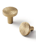 Champagne Bronze Cabinet Knobs Set 1.1 Inch Diameter Zinc Alloy Drawer Pulls with textured design, two knobs displayed.