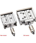 Comparison of Built Tough Pm32 40 50 Pneumatic Air Cylinder Adjustable Stroke Bore Compact Guide actuators, showing new and old versions.