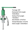 Beefy 50 Ton Hydraulic Gear Puller Tool Kit For Bearing, Shaft And Bushing Removal With Non Slip Handle, detailed specs view.