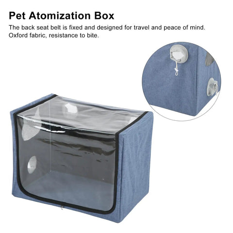 Portable Pet Nebulizer Box For Cats And Dogs With Collapsible Inhalation Chamber shown in durable Oxford fabric.