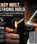 Low Temp Welding Rod Set for Aluminum, Copper, Stainless Steel and Iron – Universal, Flux-Free, Easy Melt Brazing Wires with lighter.