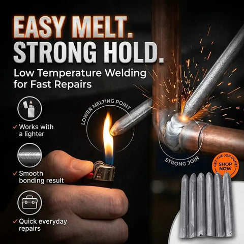 Low Temp Welding Rod Set for Aluminum, Copper, Stainless Steel and Iron – Universal, Flux-Free, Easy Melt Brazing Wires with lighter.