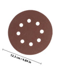 Super Tough 40 Piece 5 Inch Ultra Fine Aluminum Oxide Sanding Discs With Eight Hole Hook Loop Backing For Random Orbital Sanders And Auto Detailing Jobs In Assorted Grits 60 To 240 For Smooth Woodwork And Finish Work - brown sanding disc showing eight holes.