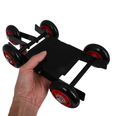 Amosfun Motorcycle Tire Dolly Tool With Five Smooth Wheels Heavy Duty Vehicle Mover, held in hand, compact design for easy transport.